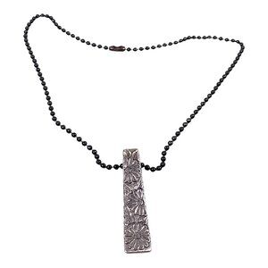 Spoon Handle Pendant Necklace 17" Floral Charm Black Ball Chain Grunge Punk Goth